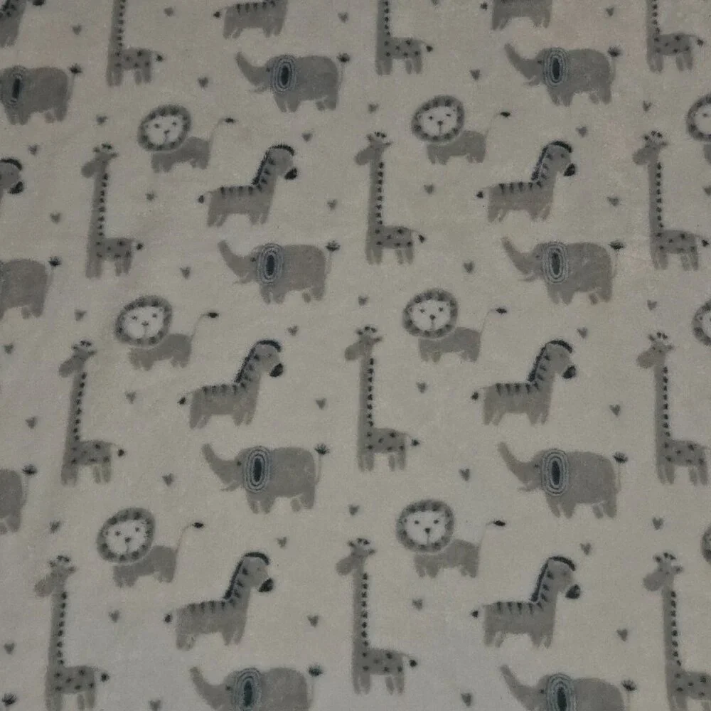 Adirondack Baby Blanket Fleece White Gray Elephant Zebra Giraffe Lion Heart